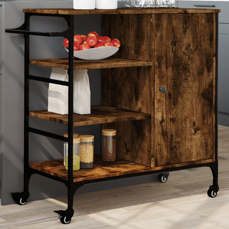Vidaxl keukentrolley 87,5x38,5x84,5 cm bewerkt hout gerookt eikenkleur
