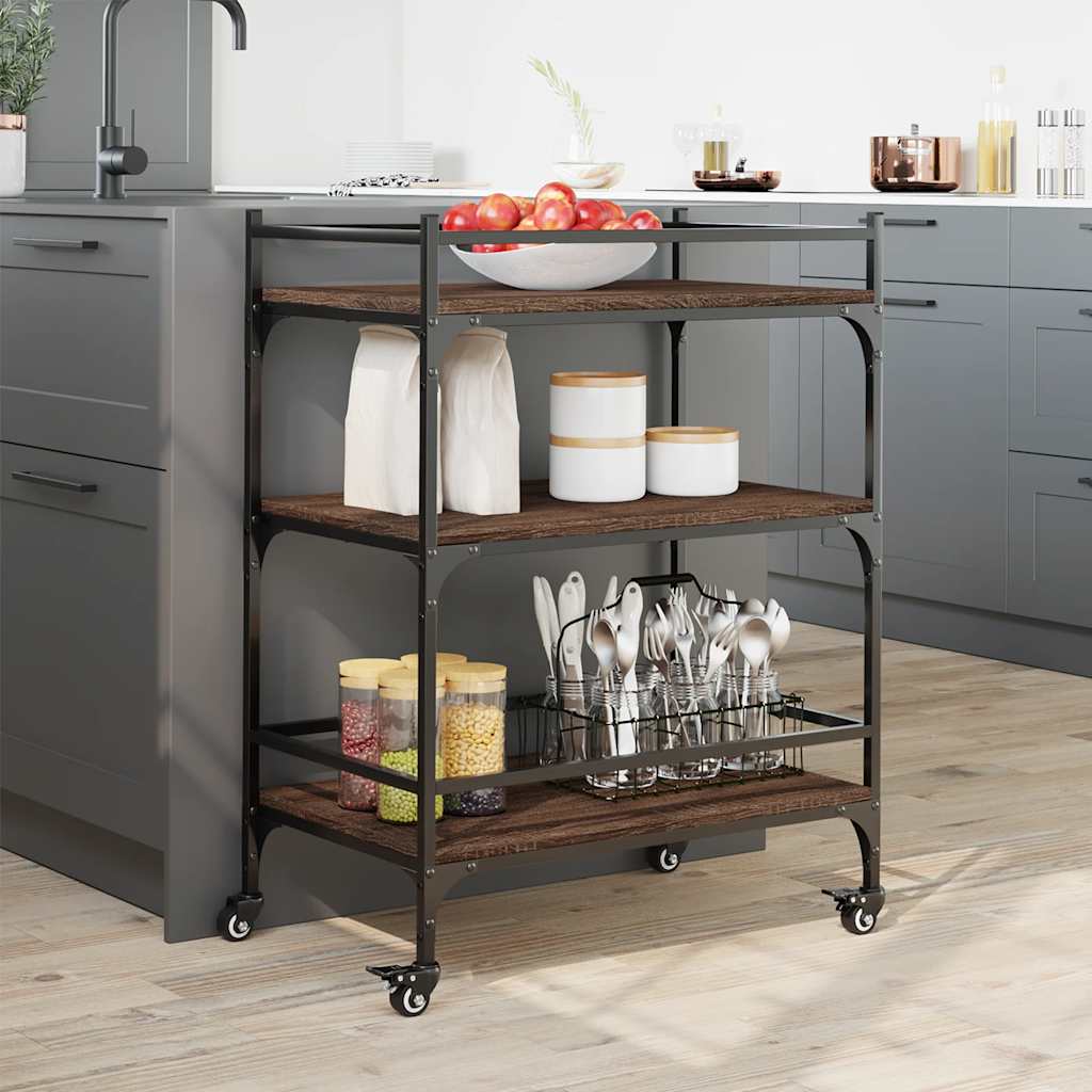 Vidaxl keukentrolley 65x40x86,5 cm bewerkt hout bruin eikenkleurig