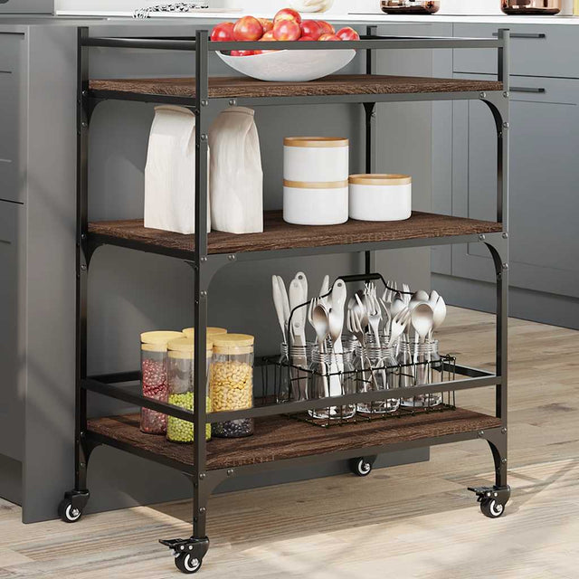 Vidaxl keukentrolley 65x40x86,5 cm bewerkt hout bruin eikenkleurig