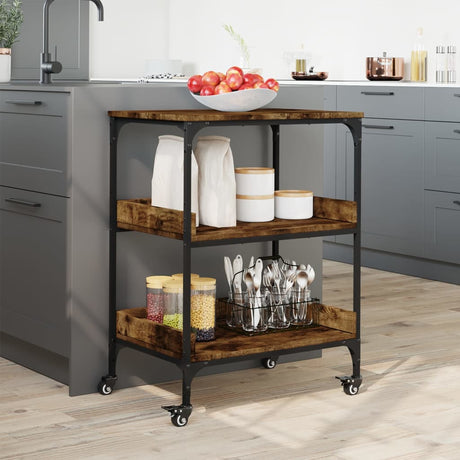 Vidaxl keukentrolley 60x41x80,5 cm bewerkt hout gerookt eikenkleurig