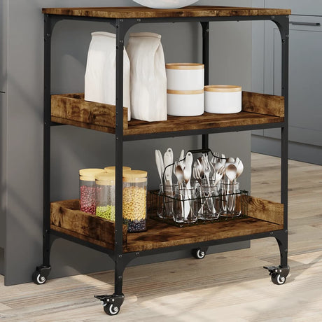 Vidaxl keukentrolley 60x41x80,5 cm bewerkt hout gerookt eikenkleurig