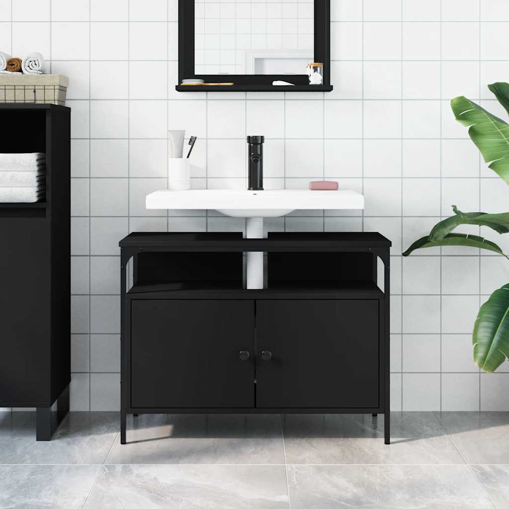 Vidaxl wastafelkast 80x30x60 cm bewerkt hout zwart