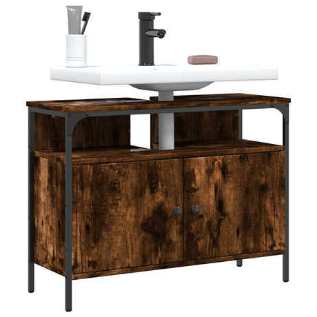 Vidaxl badkamerkast 80x30x60 cm bewerkt hout gerookt eikenkleurig