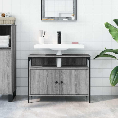 Vidaxl wastafelkast 80x30x60 cm bewerkt hout grijs sonoma eikenkleurig