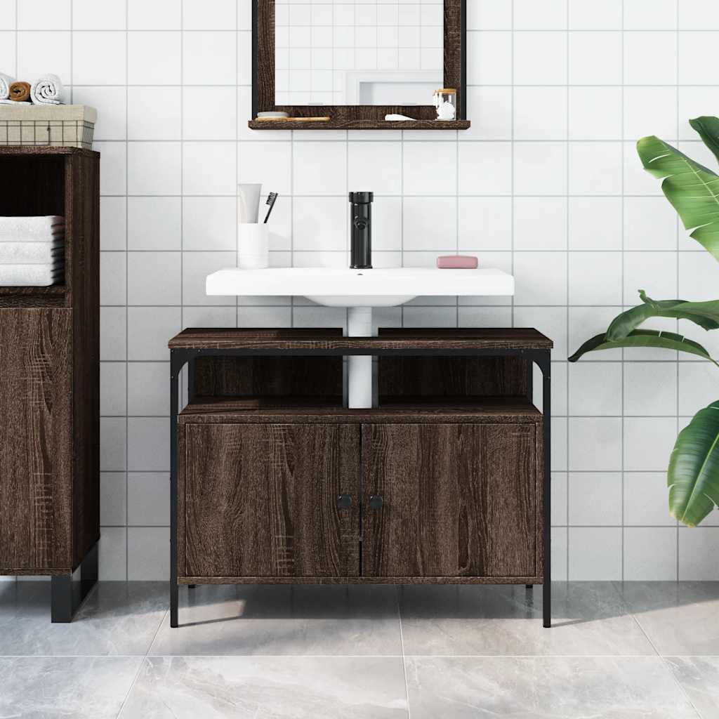 Vidaxl wastafelkast 80x30x60 cm bewerkt hout bruin eikenkleurig