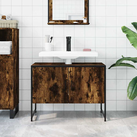 Vidaxl wastafelkast 80x33x60 cm bewerkt hout gerookt eikenkleurig
