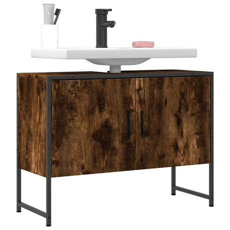 Vidaxl wastafelkast 80x33x60 cm bewerkt hout gerookt eikenkleurig