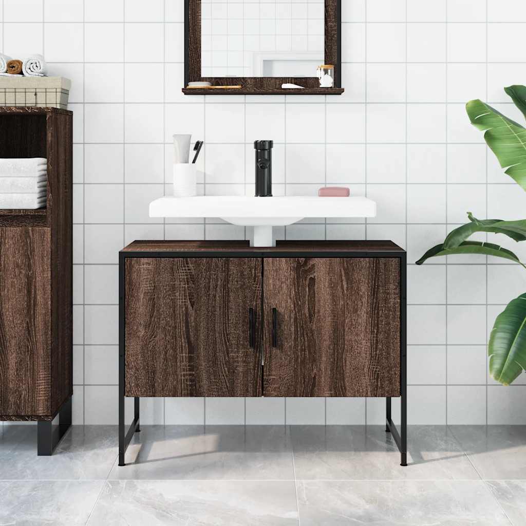 Vidaxl wastafelkast 80x33x60 cm bewerkt hout bruin eikenkleurig