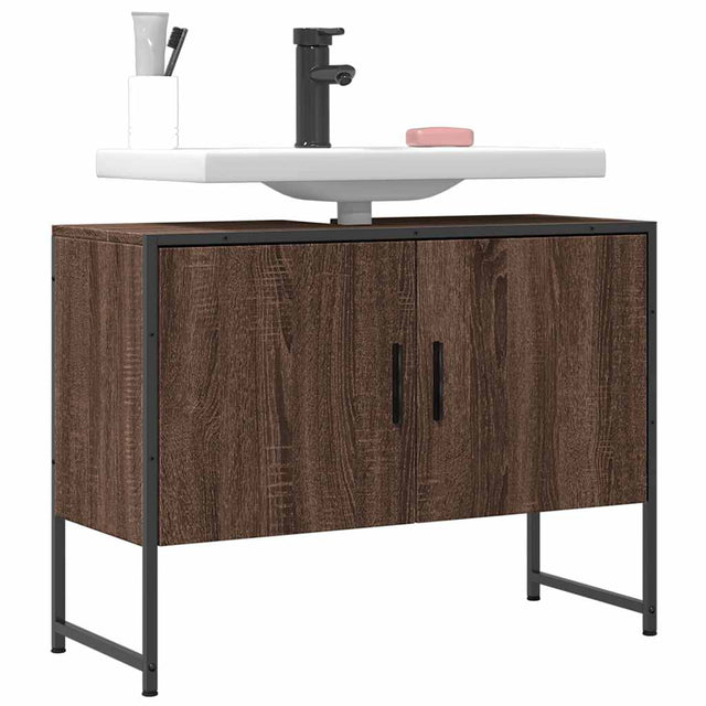 Vidaxl wastafelkast 80x33x60 cm bewerkt hout bruin eikenkleurig