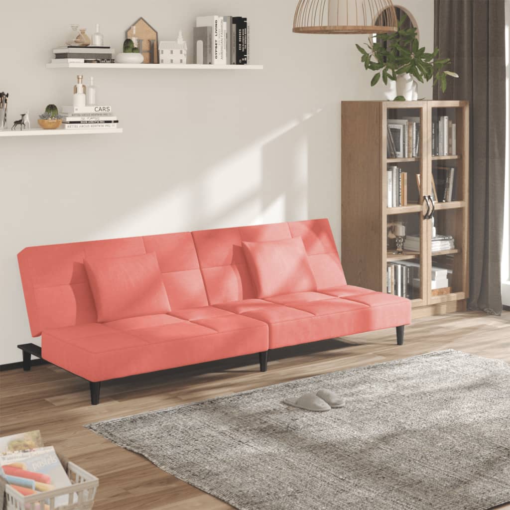 Vidaxl slaapbank 2-zits met 2 kussens fluweel roze