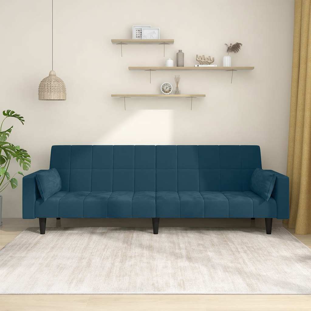 Vidaxl slaapbank 2-zits met 2 kussens fluweel blauw