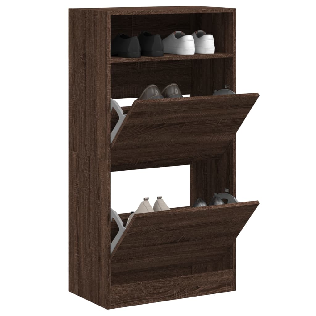 Vidaxl Shoe Cabinet 60x34x116 cm skåret træbrun eg farve