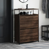 Vidaxl Shoe Cabinet 75x34x112 cm skåret træbrun eg farve