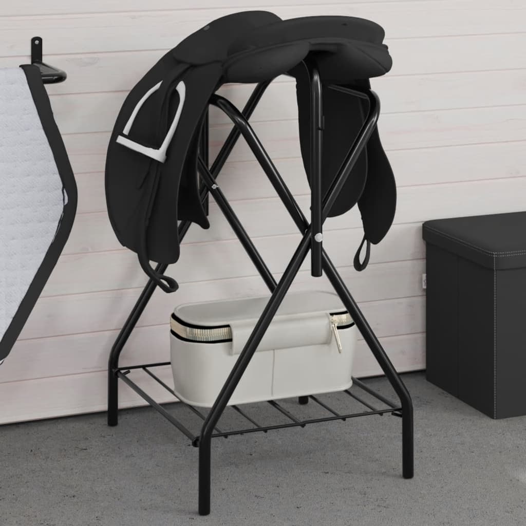 Vidaxl Saddle Rack Plegable de hierro separado Negro