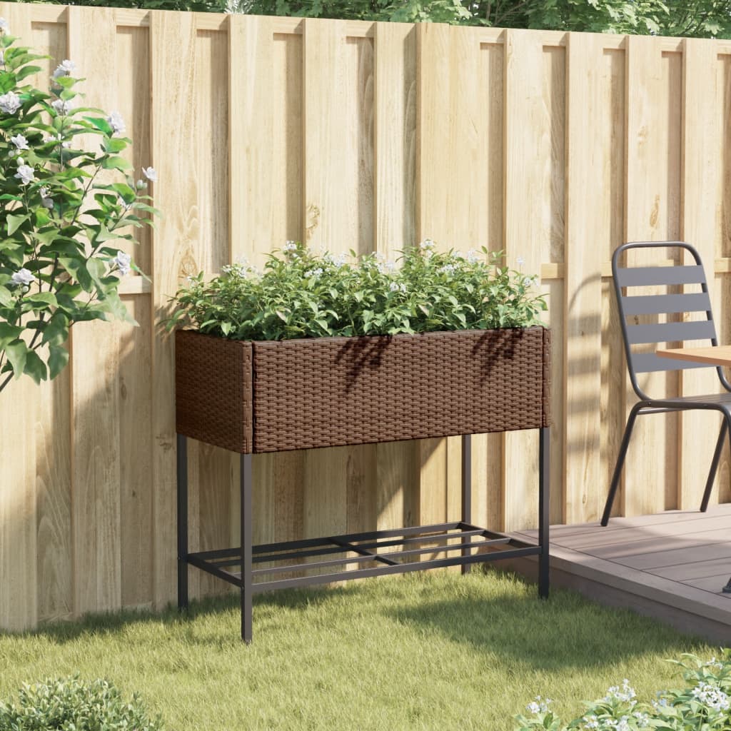 Vidaxl Plannet con scaffale marrone Poly Rattan