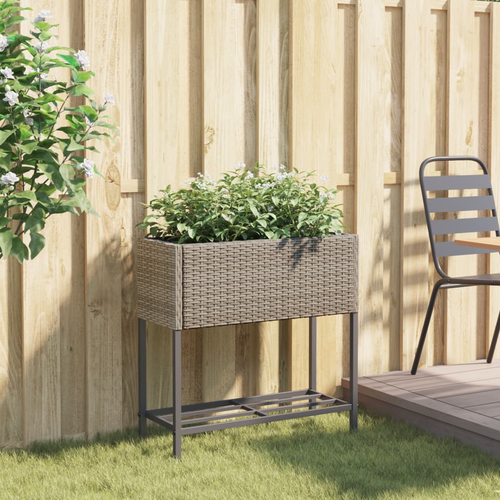 Vidaxl plantenbak met schap poly rattan grijs