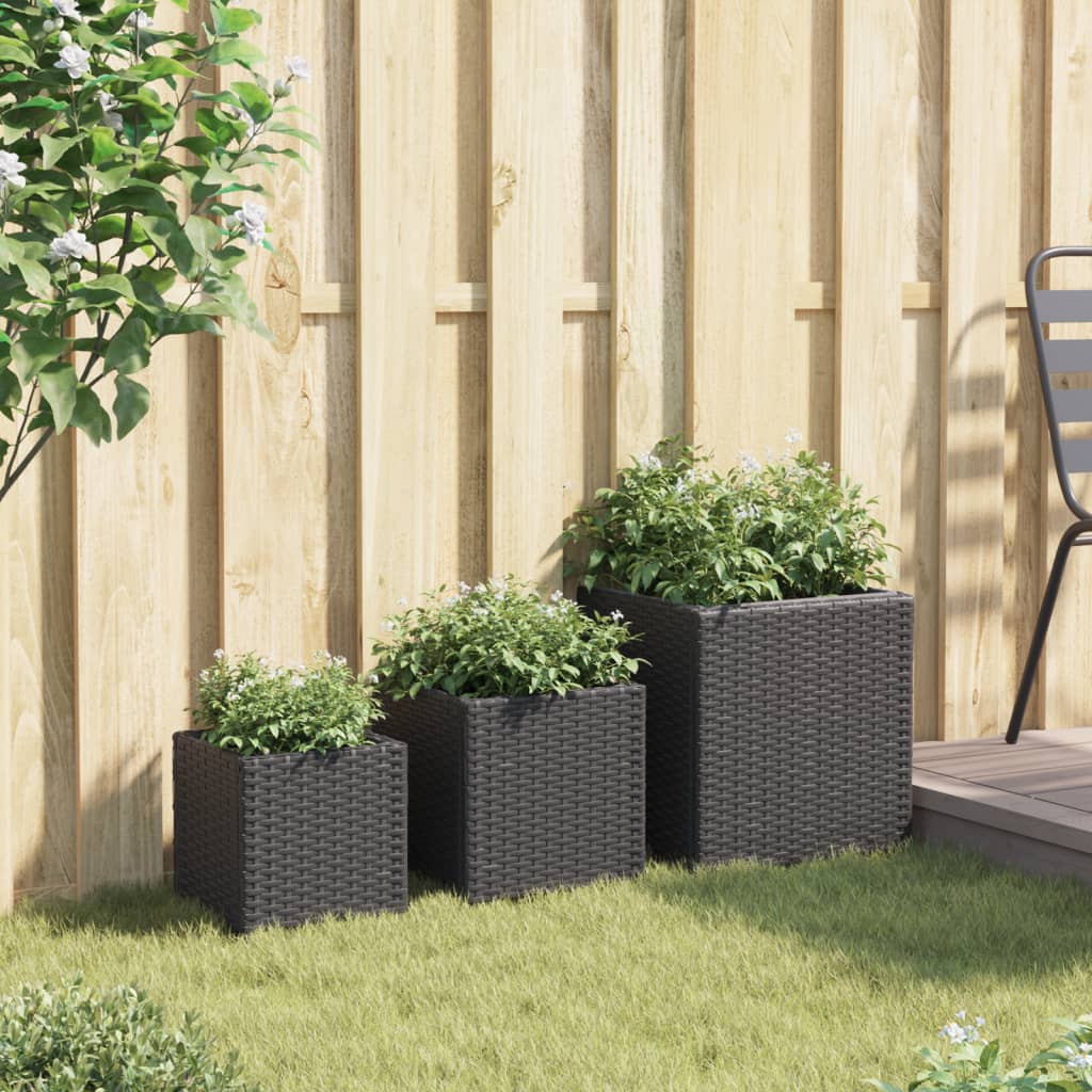 Vidaxl plantatów 3 St Poly rattan czarny