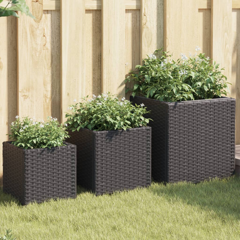 Vidaxl plantatów 3 St Poly rattan czarny