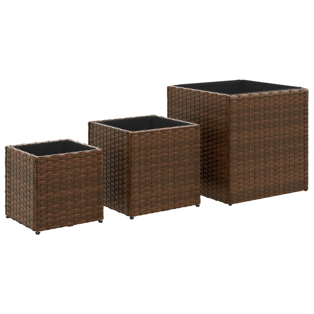 Vidaxl Planters 3 st poly rattan brown