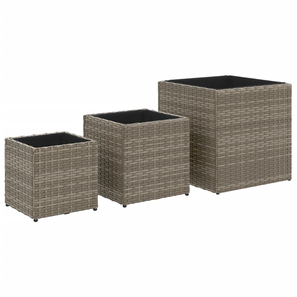 Vidaxl Planters 3 St Poly Rattan Gray