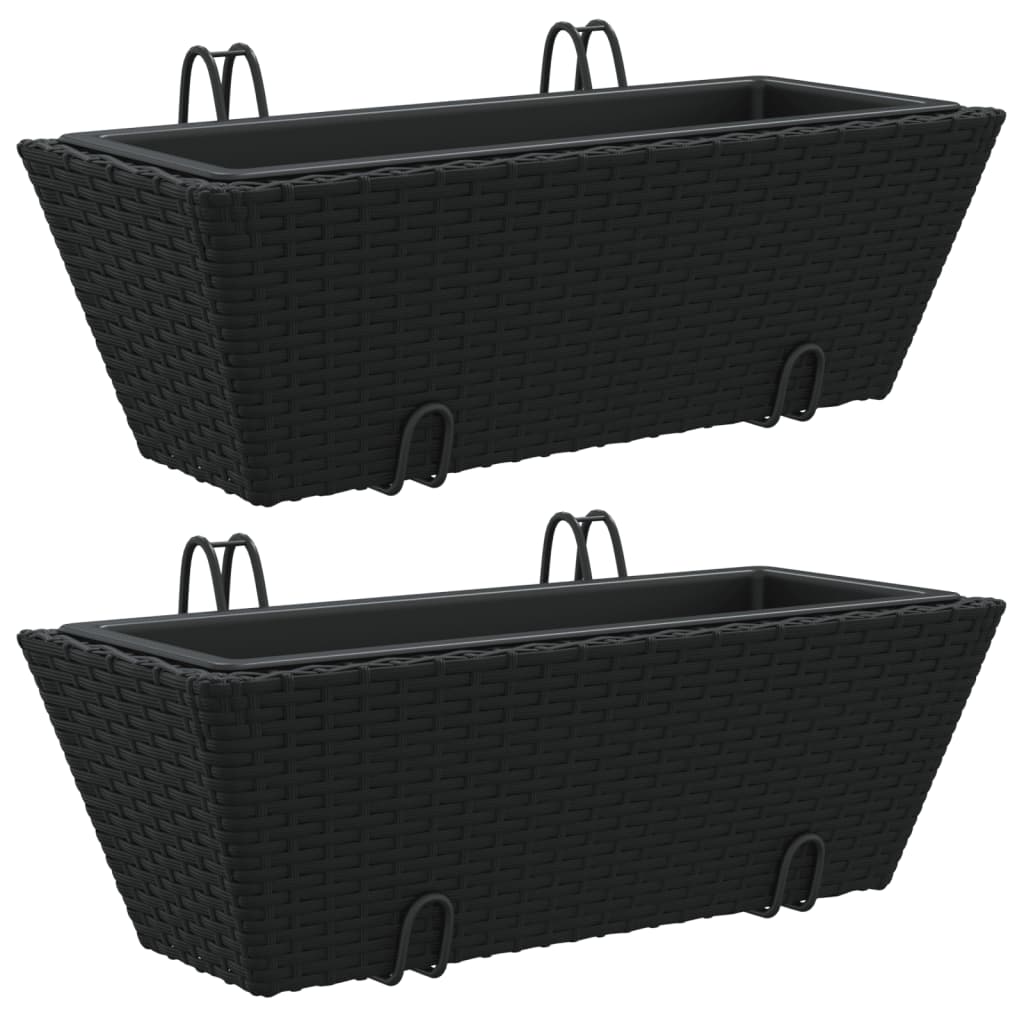 Vidaxl Planters 2 Sts avec des crochets Poly Rattan Black