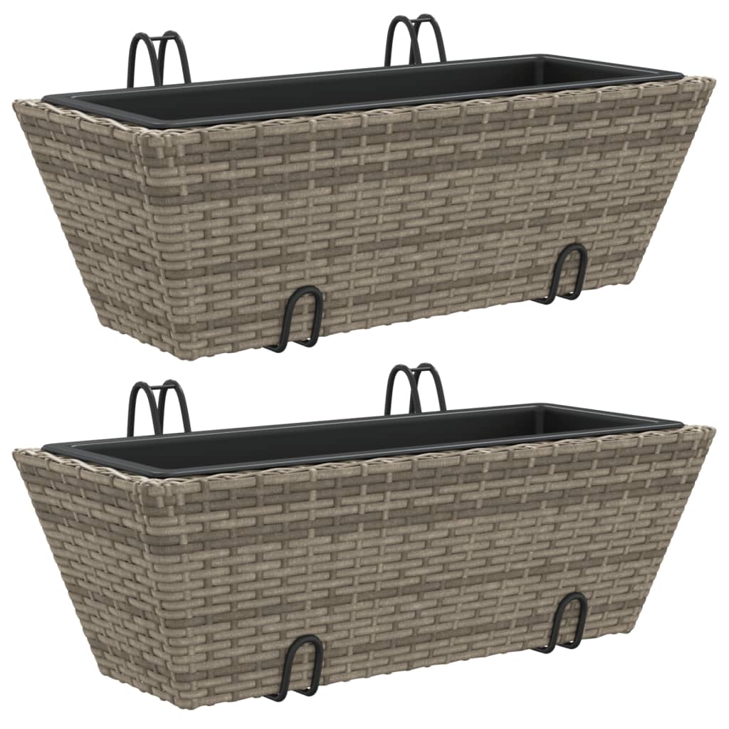 Vidaxl Planters 2 St med kroker Poly Rattan Grey