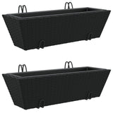 Vidaxl Planters 2 Sts med kroker Poly Rattan Black