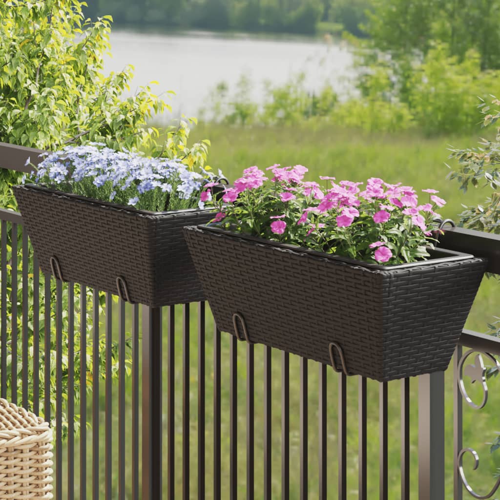 Vidaxl Planters 2 m med krokar Poly Rattan Black