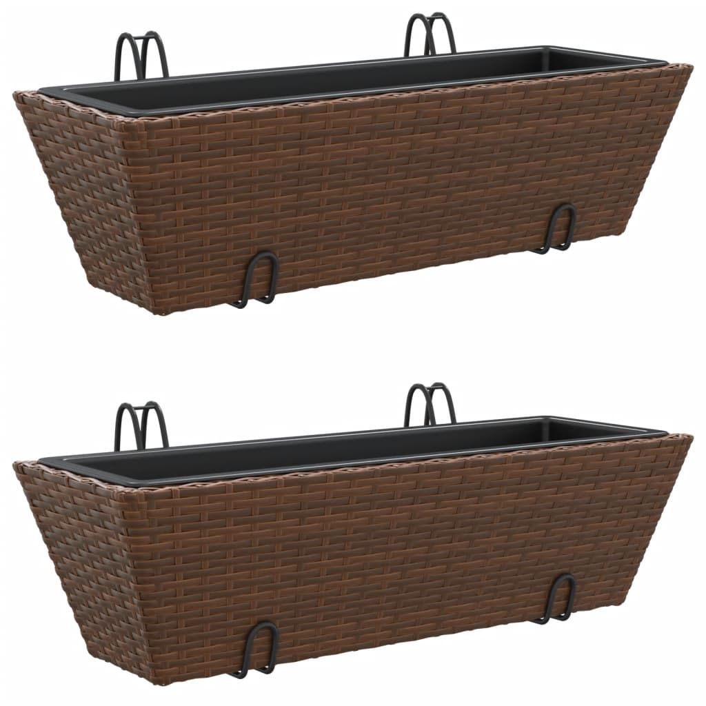 Vidaxl Planters 2 St avec crochets Poly Rattan Brown