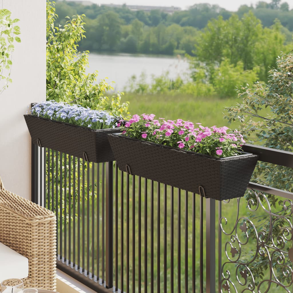 Vidaxl Planters 2 Sts avec des crochets Poly Rattan Black