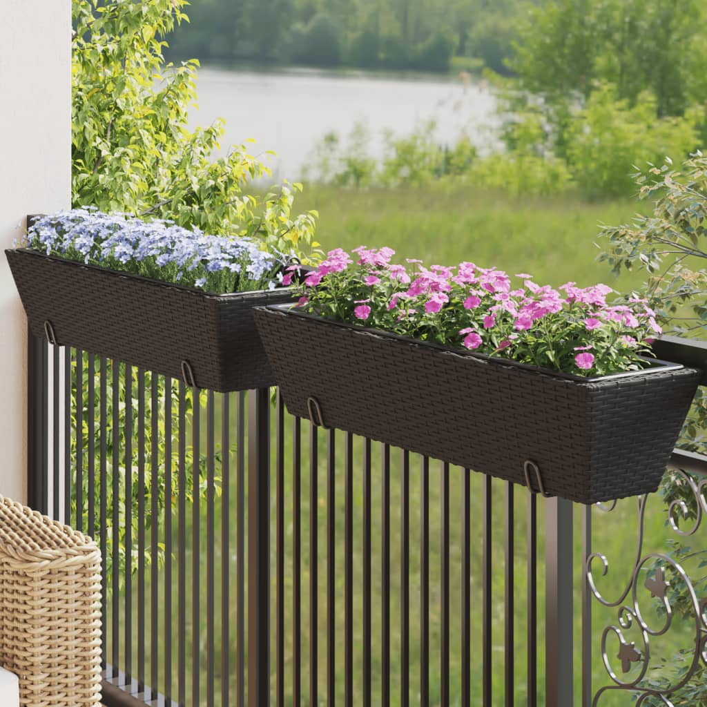 Vidaxl Planters 2 m med krokar Poly Rattan Black