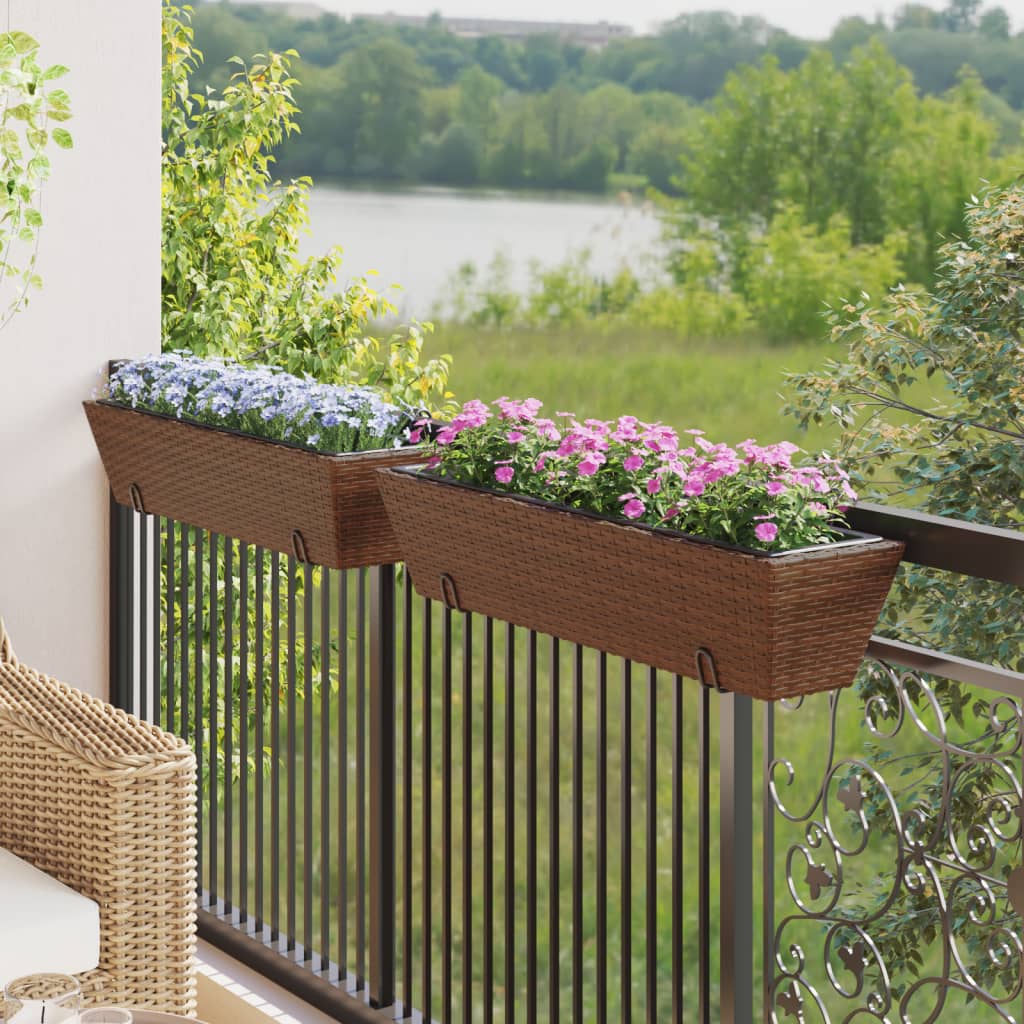 Vidaxl Planters 2 St med kroker Poly Rattan Brown