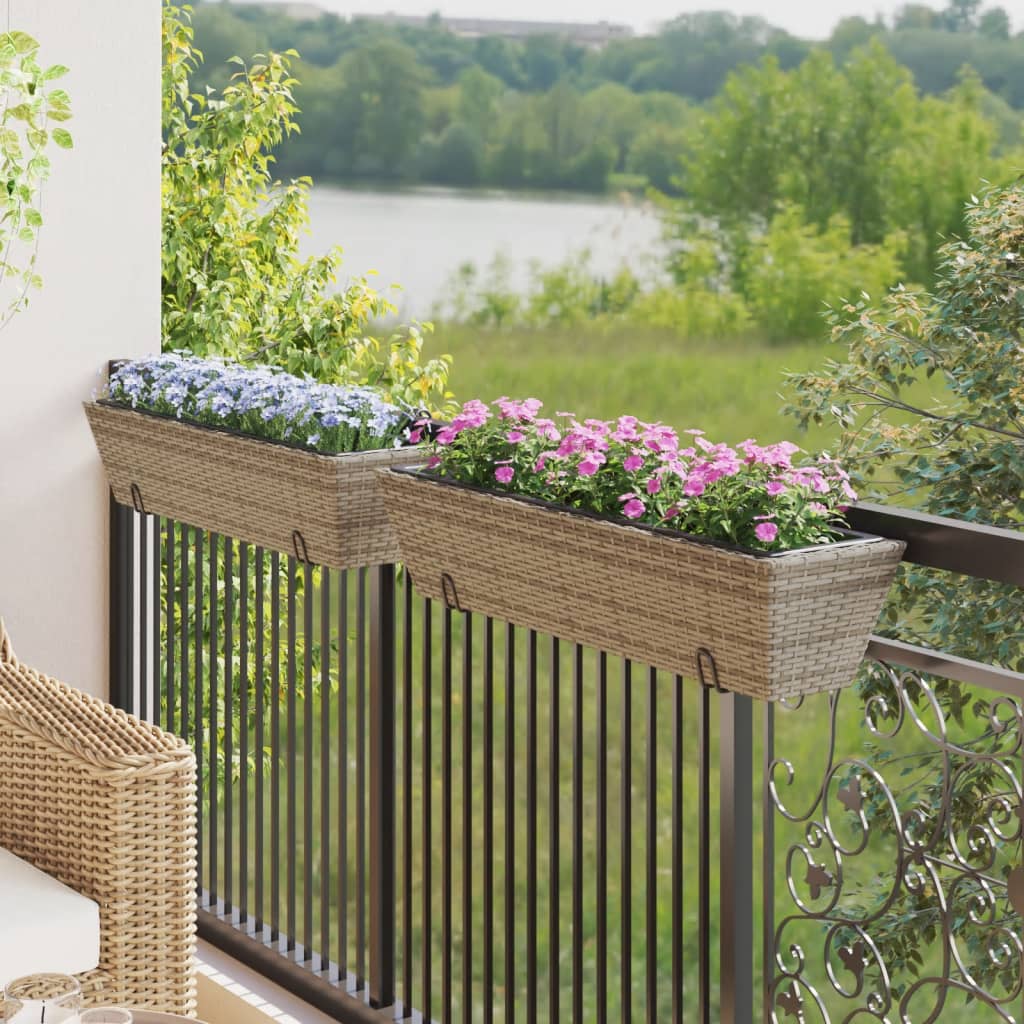 Vidaxl Planters 2 st med krokar Poly Rattan Gray