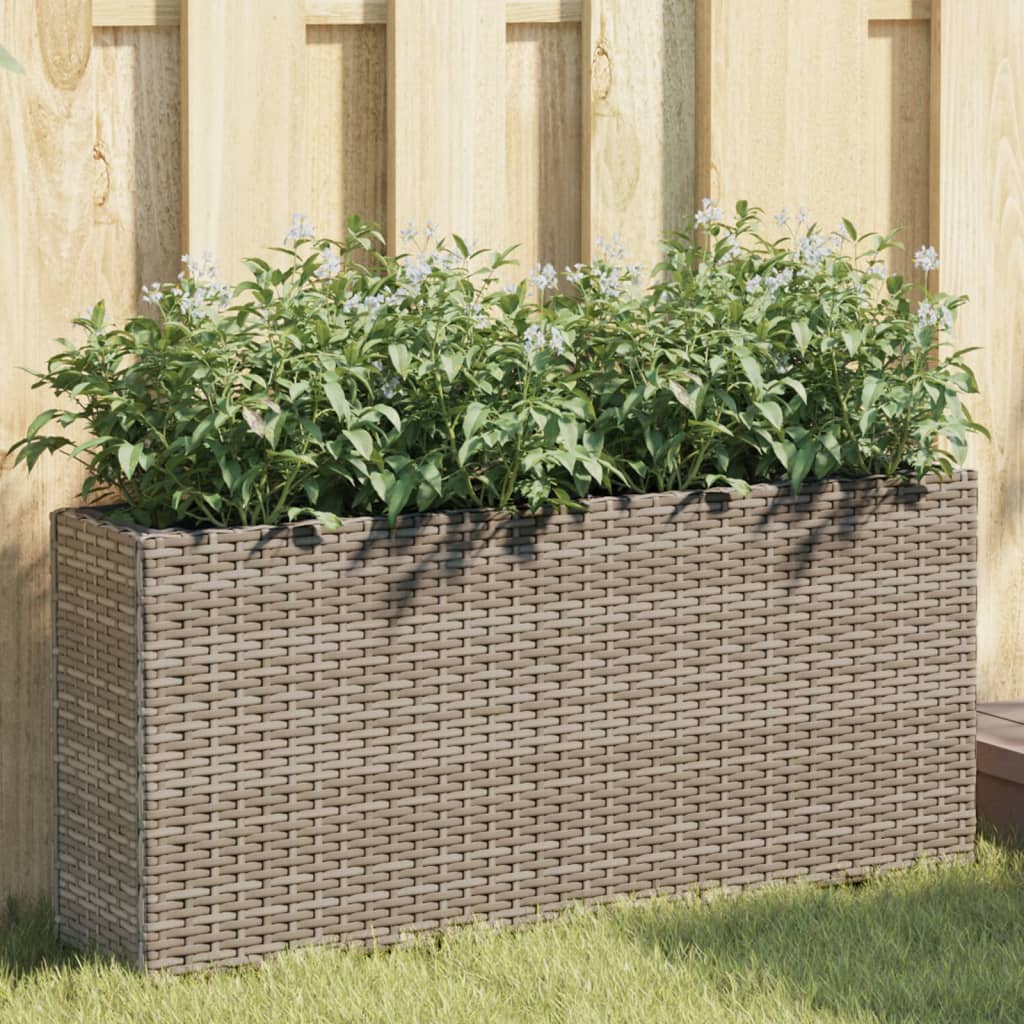 VIDAXL -Planungsbox mit 2 Pots 90x20x40 cm Poly Rattan Grey