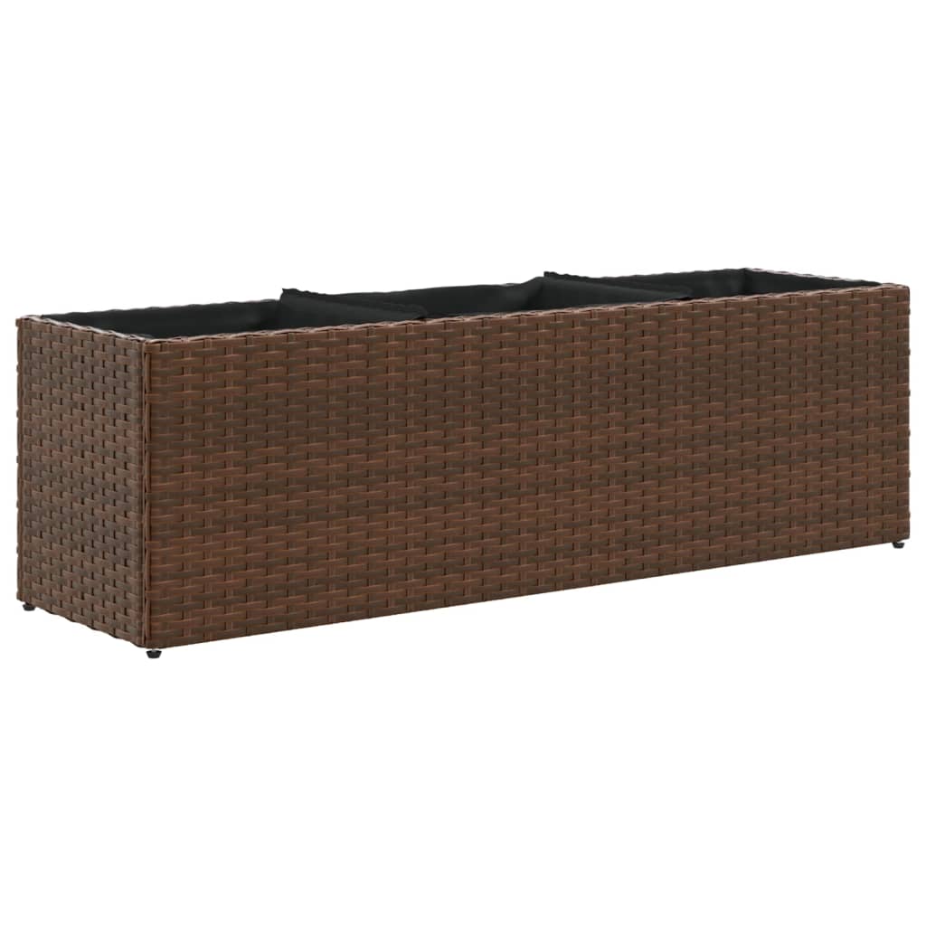 VidaXL Plantenbak met 3 potten 105x30x32 cm poly rattan bruin