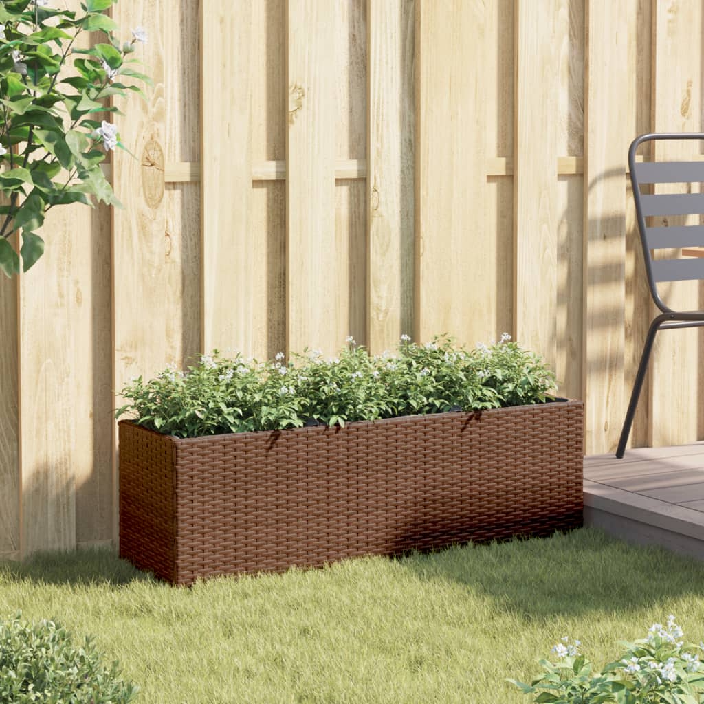 Vidaxl Planter se 3 hrncemi 105x30x32 cm Poly Rattan Brown