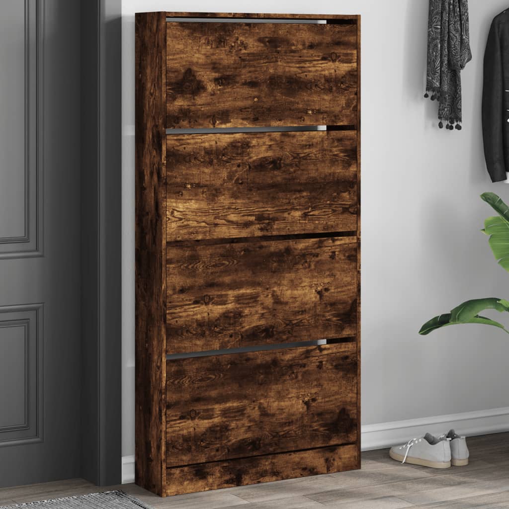 VidaXL shoe cabinet with 4 folding drawers 80x21x163.5 cm smoked oak color