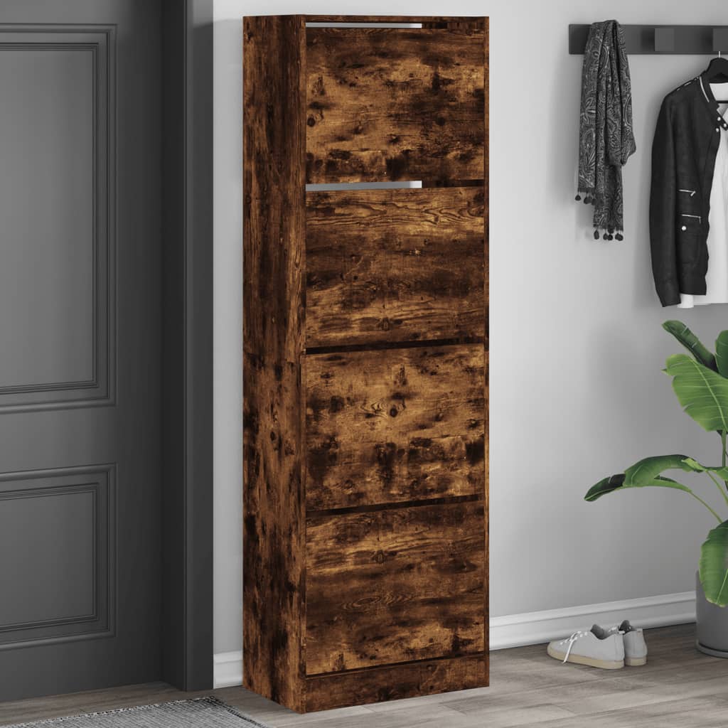 Armoire à chaussures Vidaxl avec 4 tiroirs pliants 60x34x187,5 cm couleur de chêne fumé