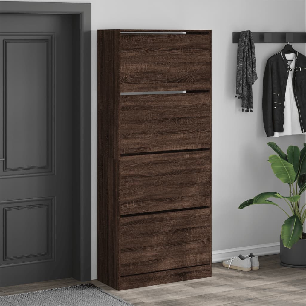 Armoire à chaussures Vidaxl avec 4 tiroirs pliants 80x34x187,5 cm Couleur de chêne brun