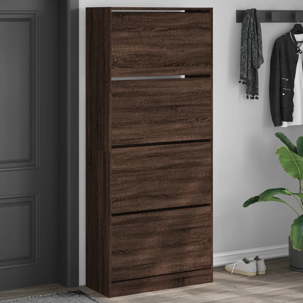 Armoire à chaussures Vidaxl avec 4 tiroirs pliants 80x34x187,5 cm Couleur de chêne brun