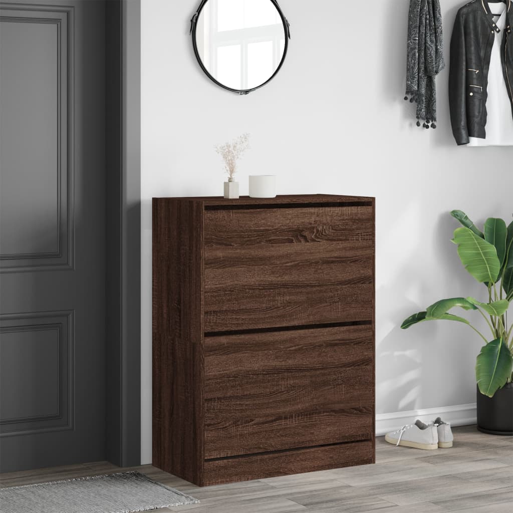 Armoire à chaussures Vidaxl avec 2 tiroirs pliants 80x42x108 cm Couleur de chêne brun