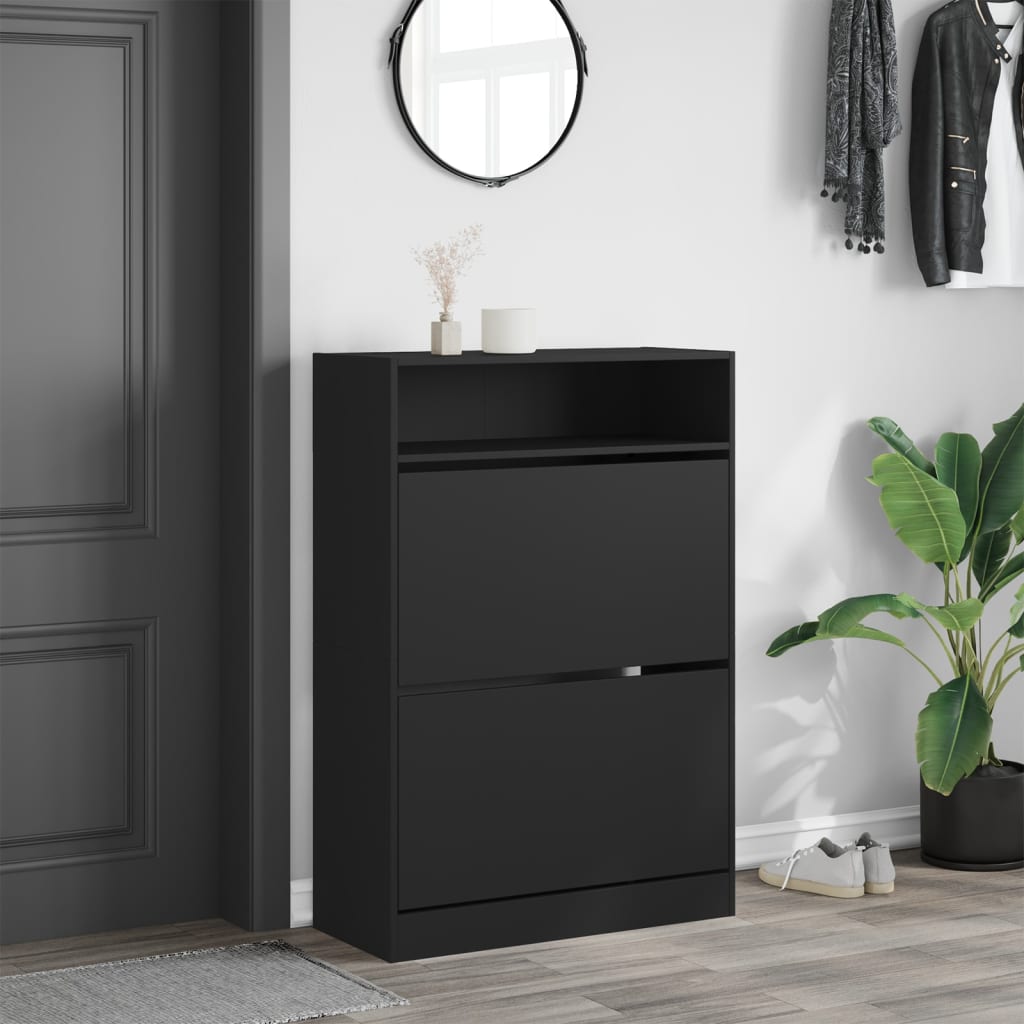 Armoire à chaussures Vidaxl avec 2 tiroirs pliants 80x34x116 cm noir