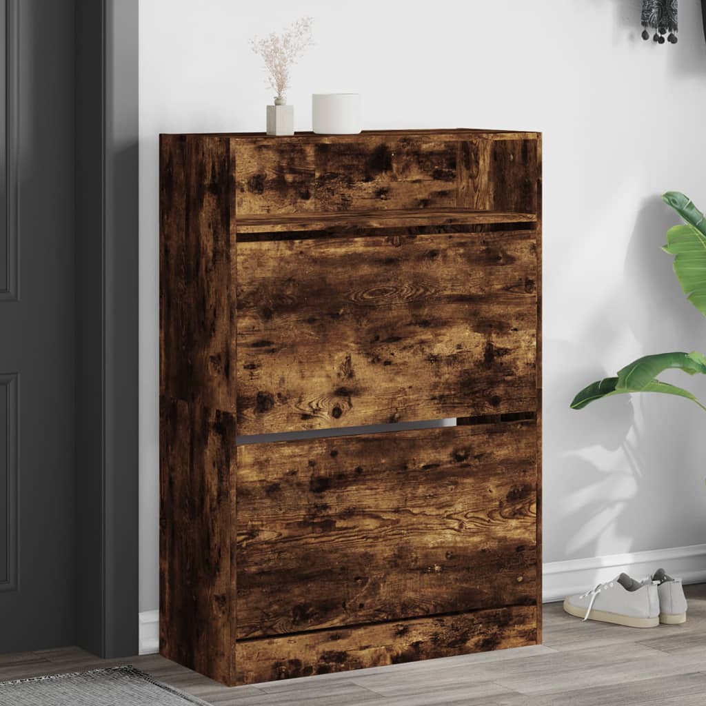 VidaXL shoe cabinet with 2 folding drawers 80x34x116 cm smoked oak colored