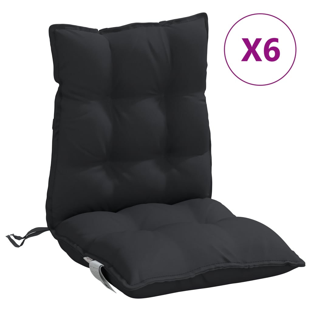 Cojines de silla Vidaxl 6 pcs tela de oxford de espalda baja negra