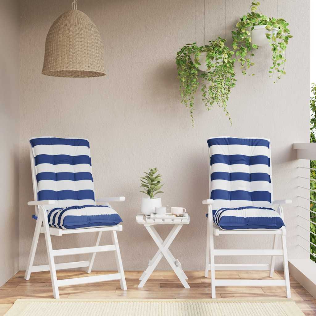 Vidaxl stoelkussens 2 st lage rug gestreept stof wit en blauw
