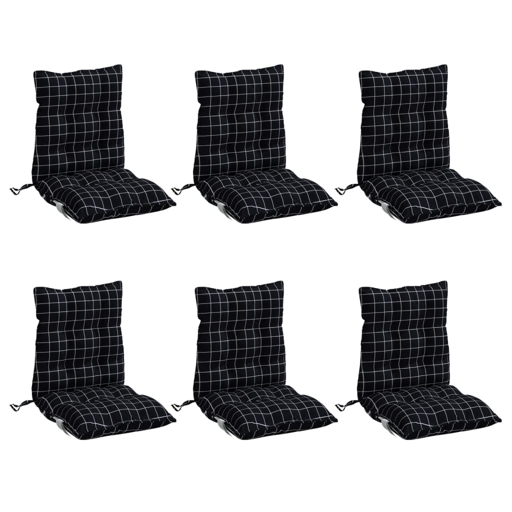 Cojines de silla Vidaxl 6 PCS Patrón de ventana baja de la espalda Oxford Fabric Negro