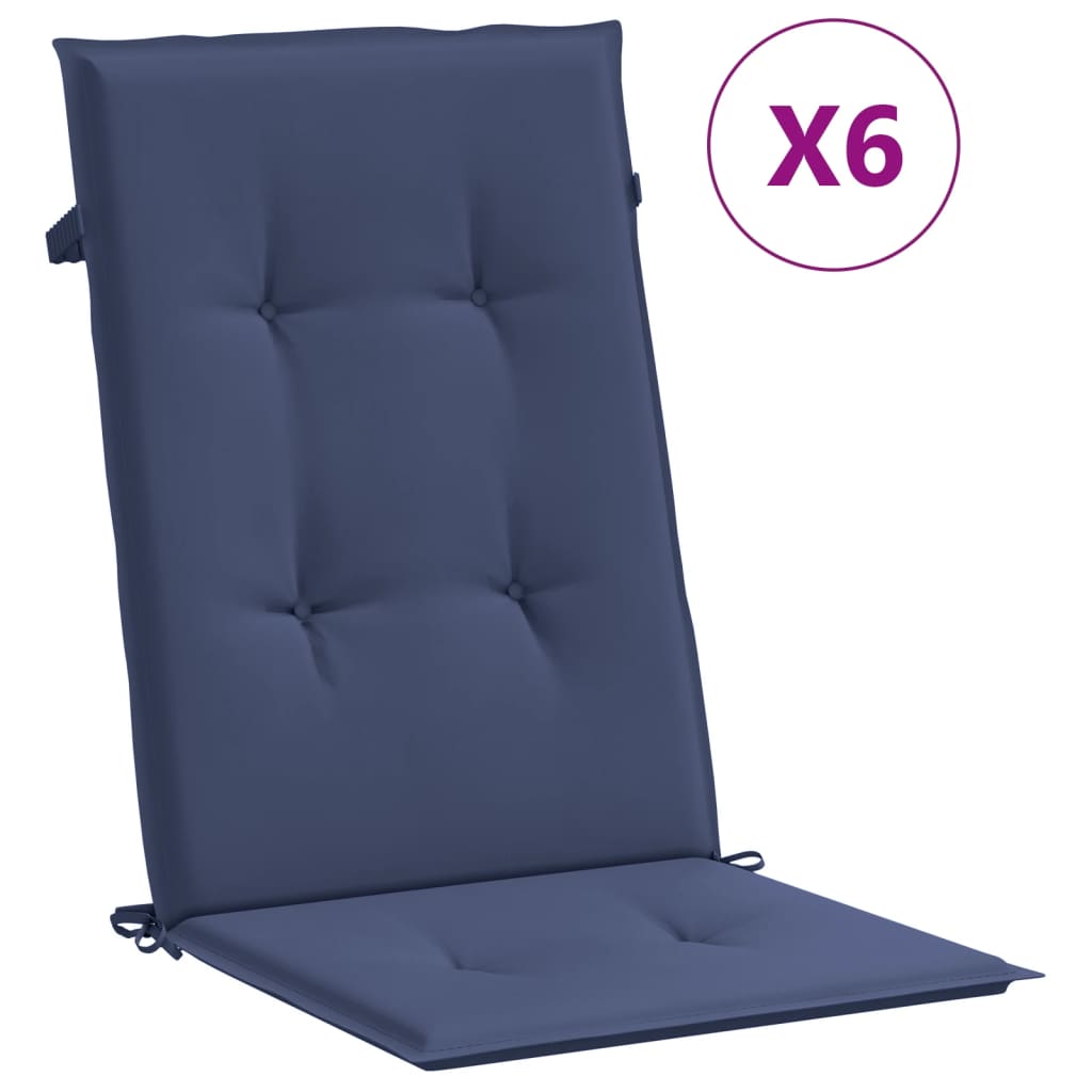 Cojines de silla de Vidaxl 6 st de alto polvo trasero marino azul