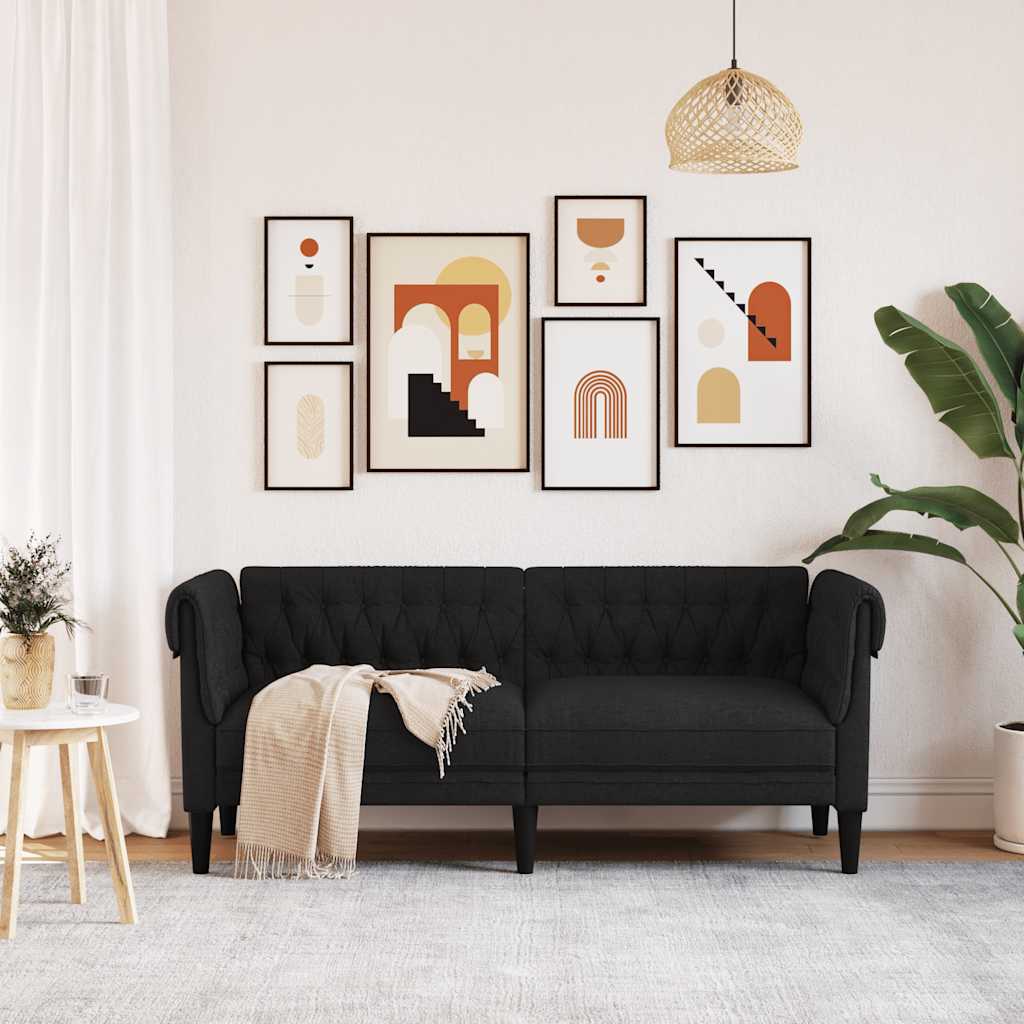 Vidaxl tweezitsbank chesterfield-stijl stof zwart