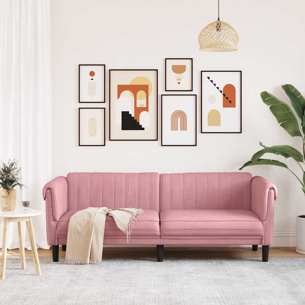 Vidaxl driezitsbank fluweel roze