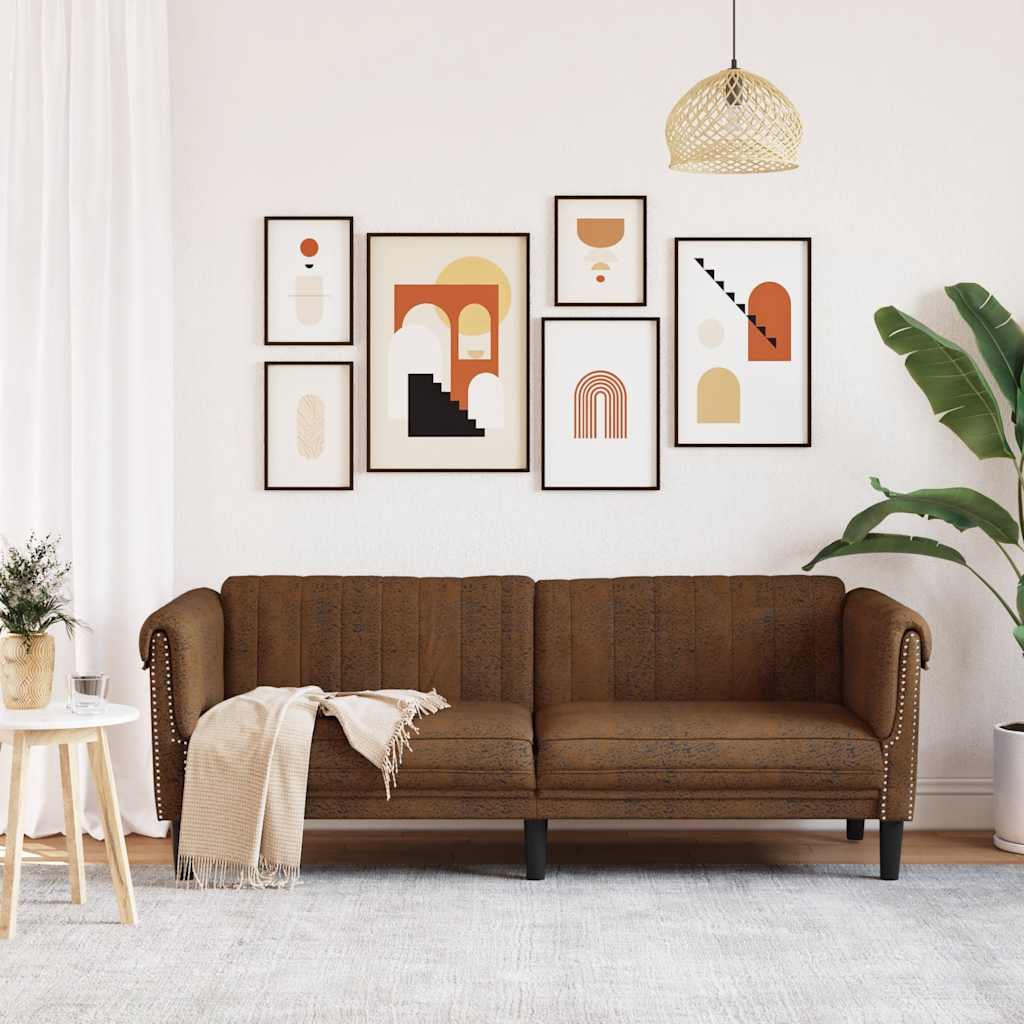 Vidaxl driezitsbank kunstsuède bruin